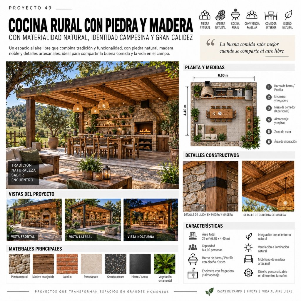 Proyecto 49: Cocina Rural con Piedra y Madera (8/10)